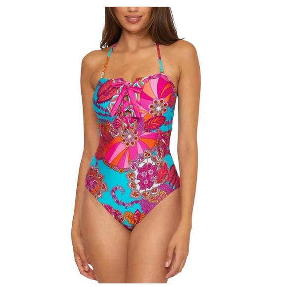 Trina Turk Meilani Lace Up Bandeau One-Piece Swimsuit NWT Size 10. - Picture 4 of 12